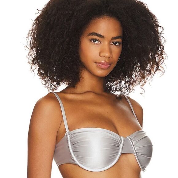 NWOT Ruched Demi Cup Top in Silver001 Good American Size 3 (Large) - Picture 3 of 16